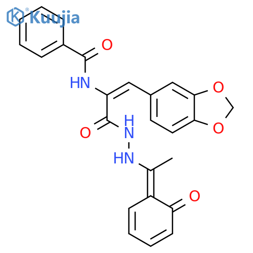 N-[1-(1,3-benzodioxol-5-yl)-3-oxo-3-[2-[1-(6-oxocyclohexa-2,4-dien-1-ylidene)ethyl]hydrazinyl]prop-1-en-2-yl]benzamide structure