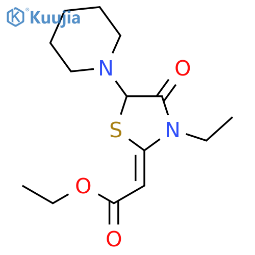 Ethyl 2-(3-ethyl-4-oxo-5-(piperidin-1-yl)thiazolidin-2-ylidene)acetate structure