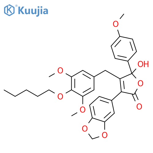 2(5H)-Furanone,3-(1,3-benzodioxol-5-yl)-4-[[3,5-dimethoxy-4-(pentyloxy)phenyl]methyl]-5-hydroxy-5-(4-methoxyphenyl)- structure