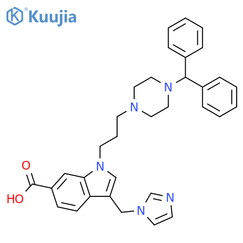 1H-Indole-6-carboxylicacid,1-[3-[4-(diphenylmethyl)-1-piperazinyl]propyl]-3-(1H-imidazol-1-ylmethyl)-,sodium salt (1:1) structure
