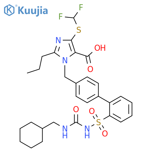 1H-Imidazole-5-carboxylic acid,1-[[2'-[[[[(cyclohexylmethyl)amino]carbonyl]amino]sulfonyl][1,1'-biphenyl]-4-yl]methyl]-4-[(difluoromethyl)thio]-2-propyl- structure