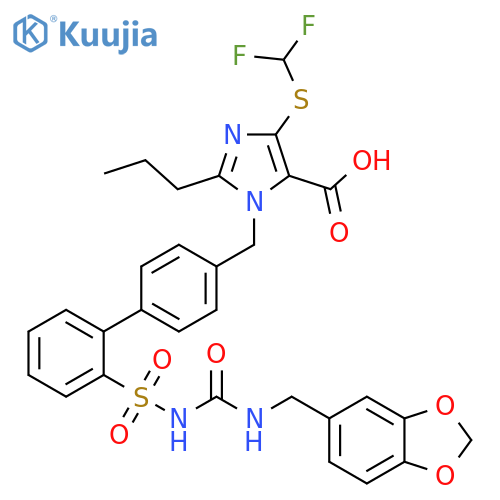 1H-Imidazole-5-carboxylic acid,1-[[2'-[[[[(1,3-benzodioxol-5-ylmethyl)amino]carbonyl]amino]sulfonyl][1,1'-biphenyl]-4-yl]methyl]-4-[(difluoromethyl)thio]-2-propyl- structure