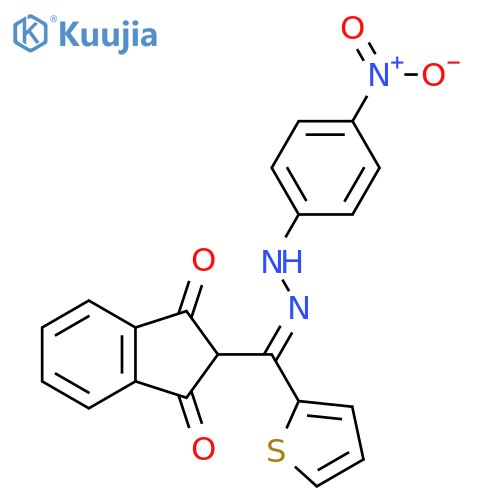 1H-Indene-1,3(2H)-dione, 2-[[2-(4-nitrophenyl)hydrazinylidene]-2-thienylmethyl]- structure