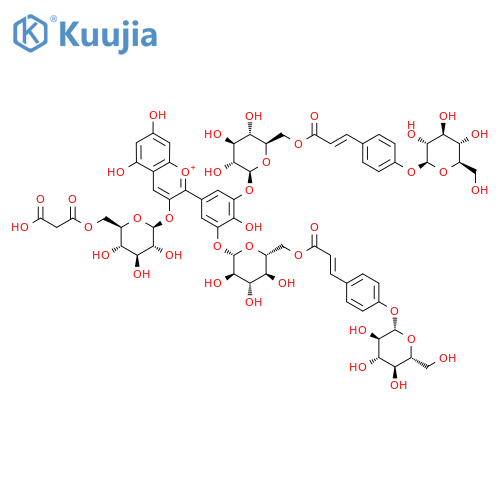 3-[[(2R,3S,4S,5R,6S)-6-[5,7-Dihydroxy-2-[4-hydroxy-3,5-bis[[(2S,3R,4S,5S,6R)-3,4,5-trihydroxy-6-[[(E)-3-[4-[(2S,3R,4S,5S,6R)-3,4,5-trihydroxy-6-(hydroxymethyl)oxan-2-yl]oxyphenyl]prop-2-enoyl]oxymethyl]oxan-2-yl]oxy]phenyl]chromenylium-3-yl]oxy-3,4,5-trihydroxyoxan-2-yl]methoxy]-3-oxopropanoic acid structure