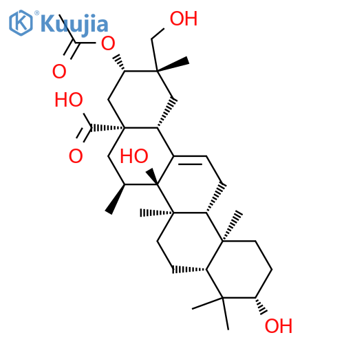27-Norolean-12-en-28-oic acid, 21-(acetyloxy)-3,14,29-trihydroxy-15-methyl-, δ-lactone, (3β,15α,20β,21β)- structure