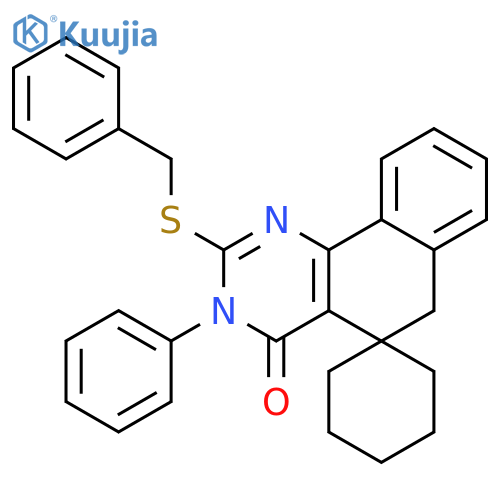 Spiro[benzo[h]quinazoline-5(3H),1'-cyclohexan]-4(6H)-one,3-phenyl-2-[(phenylmethyl)thio]- structure