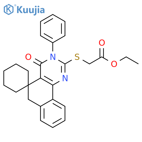 Acetic acid,2-[[4-oxo-3-phenylspiro[benzo[h]quinazoline-5(3H),1'-cyclohexane]-2(6H)-yl]thio]-,ethyl ester structure