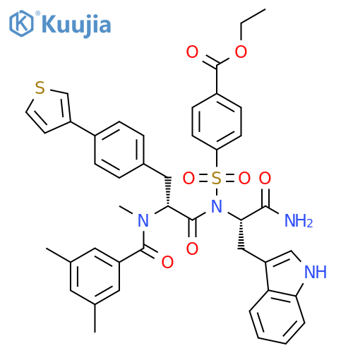 L-Tryptophanamide,N-(3,5-dimethylbenzoyl)-N-methyl-4-(3-thienyl)-D-phenylalanyl-N-[[4-(ethoxycarbonyl)phenyl]sulfonyl]- structure