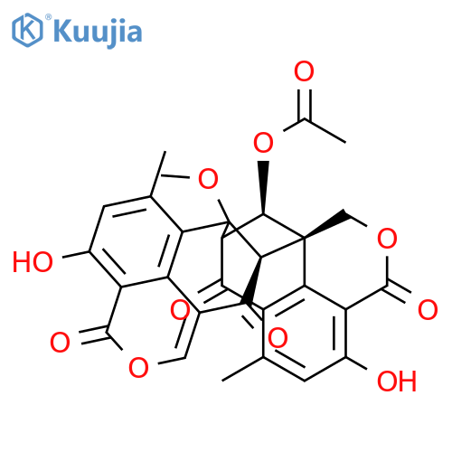 7H-8,15b-Methano-1H,3H,12H-benzo[de]cyclohepta[1,2-g:3,4,5-d'e']bis[2]benzopyran-3,7,12,15(8H)-tetrone,16-(acetyloxy)-8a,15a-dihydro-4,11-dihydroxy-8a-methoxy-6,9-dimethyl-, (8S,8aS,15aR,15bR,16R)- structure