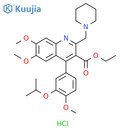 3-Quinolinecarboxylic acid, 6,7-dimethoxy-4-[4-methoxy-3-(1-methylethoxy)phenyl]-2-(1-piperidinylmethyl)-, ethyl ester, hydrochloride (1:1) structure