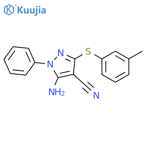1H-Pyrazole-4-carbonitrile, 5-amino-3-[(3-methylphenyl)thio]-1-phenyl- structure