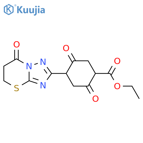 Cyclohexanecarboxylic acid, 4-(6,7-dihydro-7-oxo-5H-[1,2,4]triazolo[5,1-b][1,3]thiazin-2-yl)-2,5-dioxo-, ethyl ester structure