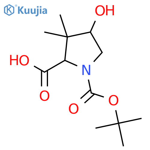 (2S,4S)-N-Boc-4-hydroxy-3,3-dimethylpyrrolidine-2-carboxylicacid structure