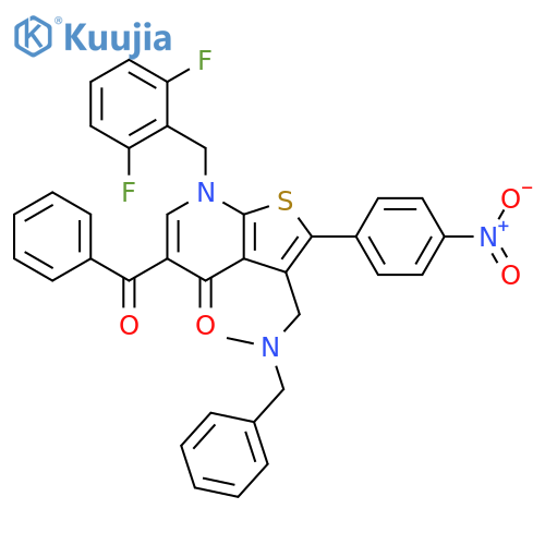 Thieno[2,3-b]pyridin-4(7H)-one, 5-benzoyl-7-[(2,6-difluorophenyl)methyl]-3-[[methyl(phenylmethyl)amino]methyl]-2-(4-nitrophenyl)- structure