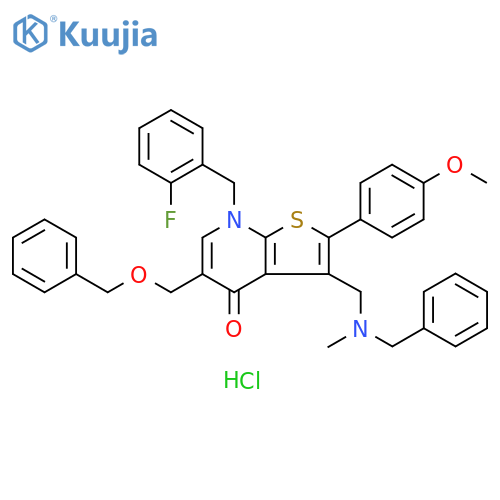Thieno[2,3-b]pyridin-4(7H)-one, 7-[(2-fluorophenyl)methyl]-2-(4-methoxyphenyl)-3-[[methyl(phenylmethyl)amino]methyl]-5-[(phenylmethoxy)methyl]-, hydrochloride (1:1) structure