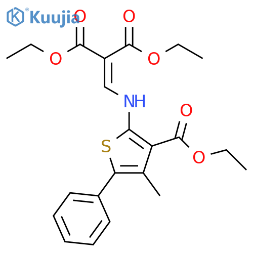 Propanedioic acid, 2-[[[3-(ethoxycarbonyl)-4-methyl-5-phenyl-2-thienyl]amino]methylene]-, 1,3-diethyl ester structure