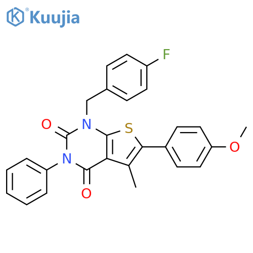 Thieno[2,3-d]pyrimidine-2,4(1H,3H)-dione,1-[(4-fluorophenyl)methyl]-6-(4-methoxyphenyl)-5-methyl-3-phenyl- structure