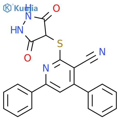 3-Pyridinecarbonitrile, 2-[(3,5-dioxo-4-pyrazolidinyl)thio]-4,6-diphenyl- structure