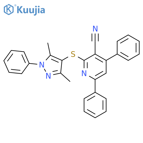 3-Pyridinecarbonitrile,2-[(3,5-dimethyl-1-phenyl-1H-pyrazol-4-yl)thio]-4,6-diphenyl- structure