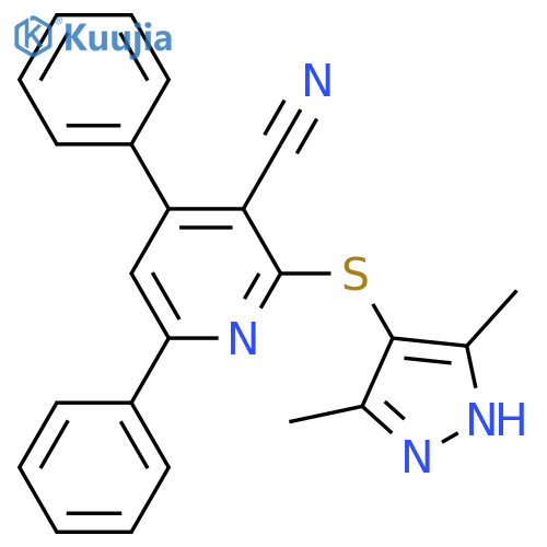 3-Pyridinecarbonitrile,2-[(3,5-dimethyl-1H-pyrazol-4-yl)thio]-4,6-diphenyl- structure