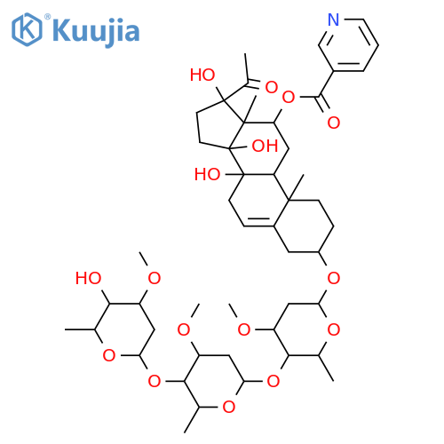 3,8,12,14,17-Pentahydroxypregn-5-en-20-one; (3β,12β,14β,17βOH)-form, 12-O-(3-Pyridinecarbonyl), 3-O-[β-D-oleandropyranosyl-(1→4)-β-D-cymaropyranosyl-(1→4)-β-D-cymaropyranoside] structure