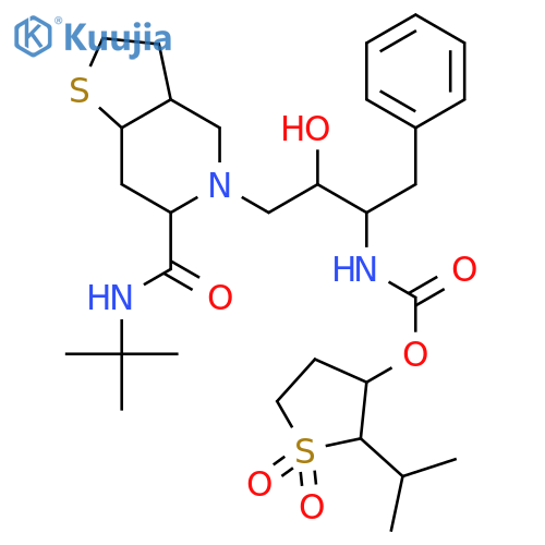 (2S,3S)-1,1-dioxido-2-(propan-2-yl)tetrahydrothiophen-3-yl {(2S,3R)-4-[(3aR,6S,7aS)-6-(tert-butylcarbamoyl)hexahydrothieno[3,2-c]pyridin-5(4H)-yl]-3-hydroxy-1-phenylbutan-2-yl}carbamate structure