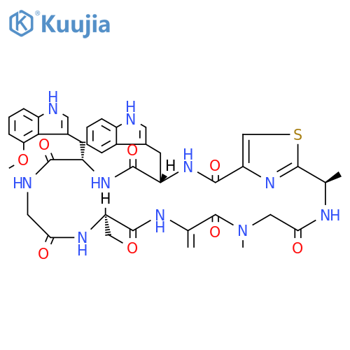 Cyclo[2,3-didehydroalanyl-N-methylglycyl-2-[(1R)-1-aminoethyl]-4-thiazolecarbonyl-L-tryptophyl-4-methoxy-L-tryptophylglycyl-(2R)-2-aminobutanoyl] structure
