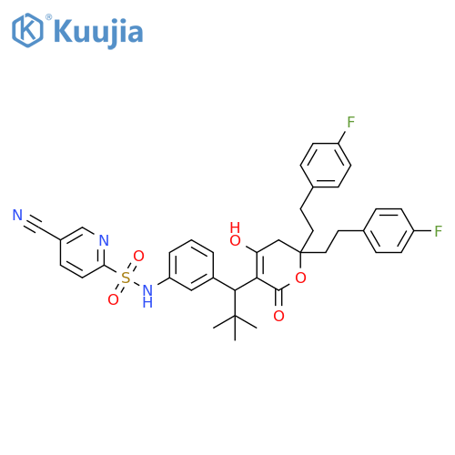 2-Pyridinesulfonamide,N-[3-[1-[6,6-bis[2-(4-fluorophenyl)ethyl]-5,6-dihydro-4-hydroxy-2-oxo-2H-pyran-3-yl]-2,2-dimethylpropyl]phenyl]-5-cyano- structure