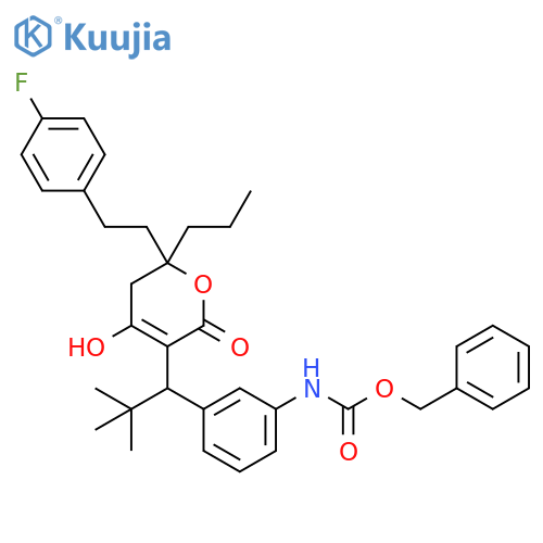 Carbamic acid, [3-[1-[6-[2-(4-fluorophenyl)ethyl]-5,6-dihydro-4-hydroxy-2-oxo-6-propyl-2H-pyran-3-yl]-2,2-dimethylpropyl]phenyl]-, phenylmethyl ester (9CI) structure