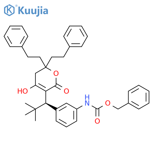 Carbamic acid, [3-[1-[5,6-dihydro-4-hydroxy-2-oxo-6,6-bis(2-phenylethyl)-2H-pyran-3-yl]-2,2-dimethylpropyl]phenyl]-, phenylmethyl ester, (R)- (9CI) structure