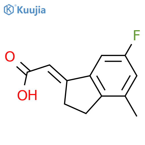 (E)-2-(6-fluoro-4-methyl-2,3-dihydroinden-1-ylidene)acetic acid structure
