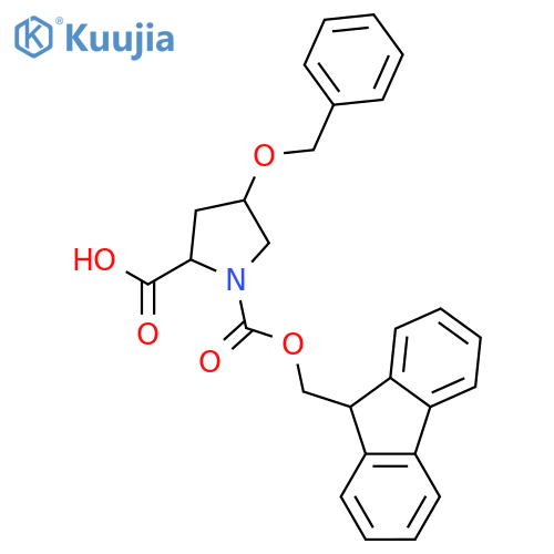 (2S,4R)-4-(benzyloxy)-1-{[(9H-fluoren-9-yl)methoxy]carbonyl}pyrrolidine-2-carboxylic acid structure
