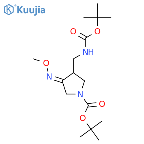 1-Pyrrolidinecarboxylic acid,3-[[[(1,1-dimethylethoxy)carbonyl]amino]methyl]-4-(methoxyimino)-,1,1-dimethylethyl ester structure