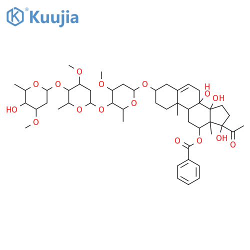 3,8,12,14,17-Pentahydroxypregn-5-en-20-one; (3β,12β,14β,17βOH)-form, 12-Benzoyl, 3-O-[β-D-oleandropyranosyl-(1→4)-β-D-oleandropyranosyl-(1→4)-β-D-cymaropyranoside] structure