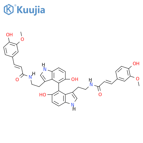 (2E,2'E)-N,N'-[(5,5'-Dihydroxy-1H,1'H-4,4'-biindole-3,3'-diyl)di-2,1-ethanediyl]bis[3-(4-hydroxy-3-methoxyphenyl)acrylamide] structure