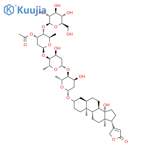 Card-20(22)-enolide,3-[(O-b-D-glucopyranosyl-(1&reg;4)-O-3-O-acetyl-2,6-dideoxy-b-D-ribo-hexopyranosyl-(1&reg;4)-O-2,6-dideoxy-b-D-ribo-hexopyranosyl-(1&reg;4)-2,6-dideoxy-b-D-ribo-hexopyranosyl)oxy]-14-hydroxy-,(3b,5b)- structure