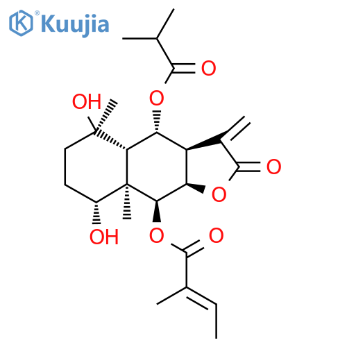Isobutyric acid [(3abeta,4aalpha,9abeta)-2-oxo-3-methylene-5alpha,8beta-dihydroxy-5,8abeta-dimethyl-9alpha-(tigloyloxy)dodecahydronaphtho[2,3-b]furan]-4beta-yl ester structure