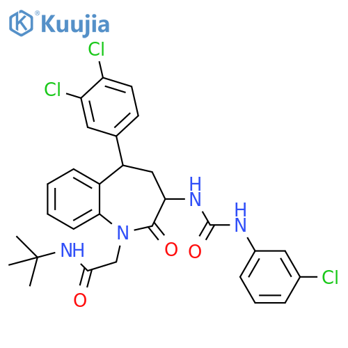 1H-1-Benzazepine-1-acetamide,3-[[[(3-chlorophenyl)amino]carbonyl]amino]-5-(3,4-dichlorophenyl)-N-(1,1-dimethylethyl)-2,3,4,5-tetrahydro-2-oxo- structure