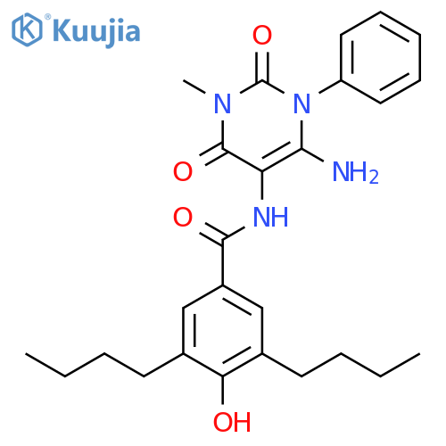 Benzamide,N-(6-amino-1,2,3,4-tetrahydro-3-methyl-2,4-dioxo-1-phenyl-5-pyrimidinyl)-3,5-dibutyl-4-hydroxy- structure