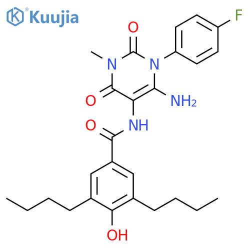 Benzamide,N-[6-amino-1-(4-fluorophenyl)-1,2,3,4-tetrahydro-3-methyl-2,4-dioxo-5-pyrimidinyl]-3,5-dibutyl-4-hydroxy- structure