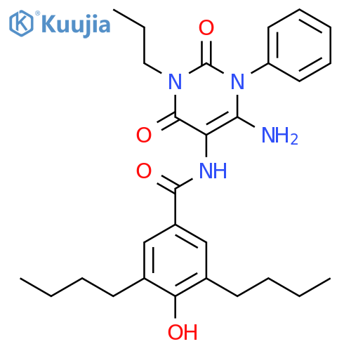 Benzamide,N-(6-amino-1,2,3,4-tetrahydro-2,4-dioxo-1-phenyl-3-propyl-5-pyrimidinyl)-3,5-dibutyl-4-hydroxy- structure