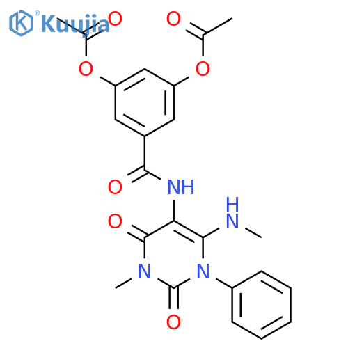 Benzamide,3,5-bis(acetyloxy)-N-[1,2,3,4-tetrahydro-3-methyl-6-(methylamino)-2,4-dioxo-1-phenyl-5-pyrimidinyl]- structure