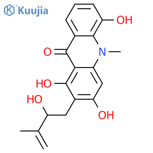 9(10H)-Acridinone, 1,3,5-trihydroxy-2-(1-hydroxy-3-methyl-3-buten-1-yl)-10-methyl-, (-)- structure