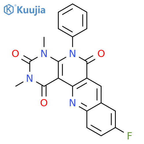 9-fluoro-2,4-dimethyl-5-phenylbenzo[b]pyrimido[4,5-h][1,6]naphthyridine-1,3,6(2H,4H,5H)-trione structure