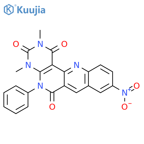 2,4-dimethyl-9-nitro-5-phenylbenzo[b]pyrimido[4,5-h][1,6]naphthyridine-1,3,6(2H,4H,5H)-trione structure