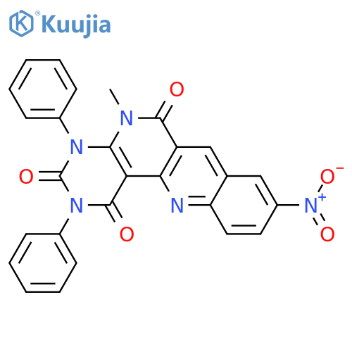 5-methyl-9-nitro-2,4-diphenylbenzo[b]pyrimido[4,5-h][1,6]naphthyridine-1,3,6(2H,4H,5H)-trione structure
