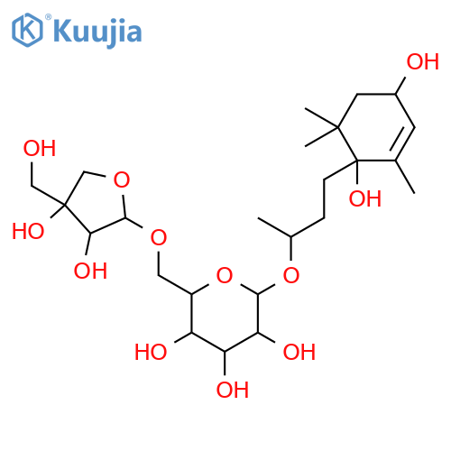 7,8-Dihydro-3b,6a-dihydroxy-alpha-ionol 9-[apiosyl-(1->6)-glucoside] structure