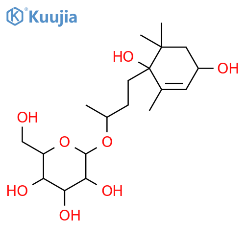 7,8-Dihydro-3b,6a-dihydroxy-alpha-ionol 9-glucoside structure