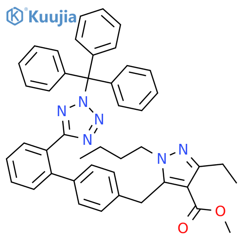 1H-Pyrazole-4-carboxylic acid,1-butyl-3-ethyl-5-[[2'-[2-(triphenylmethyl)-2H-tetrazol-5-yl][1,1'-biphenyl]-4-yl]methyl]-, methyl ester structure