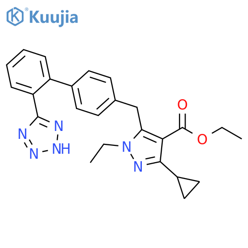 1H-Pyrazole-4-carboxylic acid,3-cyclopropyl-1-ethyl-5-[[2'-(1H-tetrazol-5-yl)[1,1'-biphenyl]-4-yl]methyl]-,ethyl ester structure